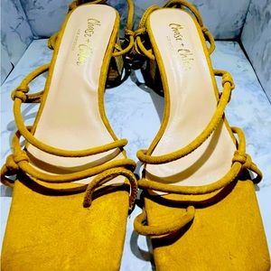 Chase & Chloe Mustard Suade Strappy Sandals
